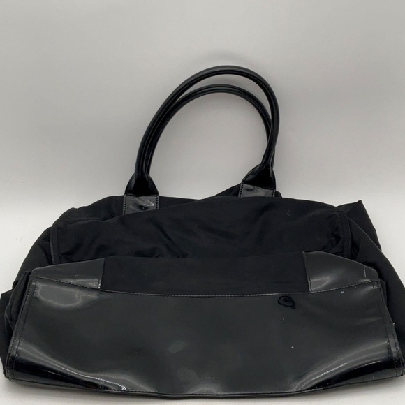 Tory Burch Ella Patent Shoulder Tote Bag Large Logo Black Patent Leather Used - Picture 3 of 5